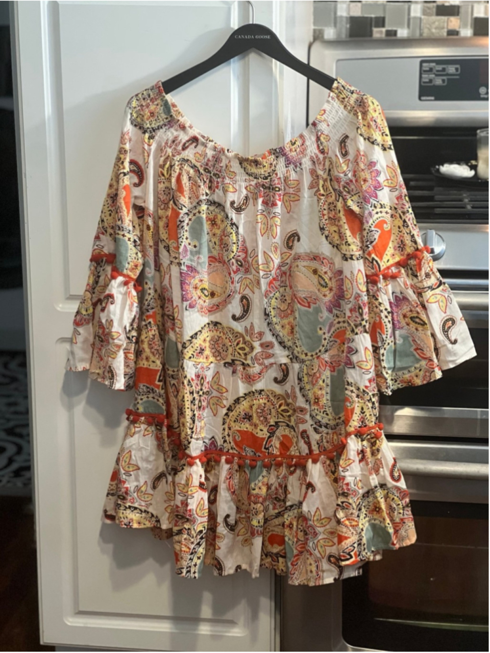 True Destinations Mini Dress Boho Paisley Floral Print Peasant Coverup - Picture 2 of 6